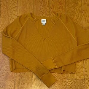 Urban Outfitters BDG Waffle Knit Cropped V-neck Long Sleeve Shirt, Medium